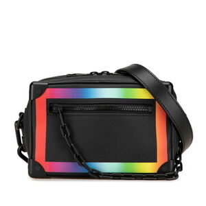 Louis Vuitton Taiga Black Leather Soft Trunk Shoulder Bag Black Rainbow Leather